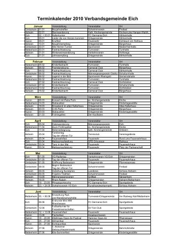 Terminkalender 2010 Verbandsgemeinde Eich