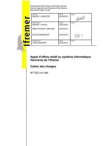 Appel d'offres relatif au systÃ¨me informatique Harmonie de l'Ifremer ...
