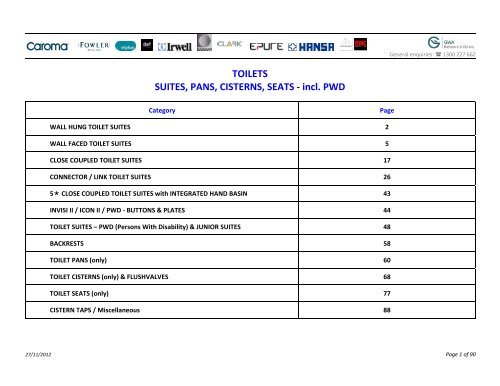 TOILETS SUITES, PANS, CISTERNS, SEATS - incl. PWD - source 22