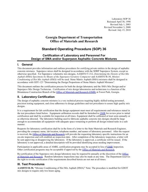 Standard Operating Procedure (SOP) 36 - the GDOT