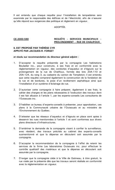 À une séance ordinaire du conseil de la ville de Gatineau, tenue à l ...