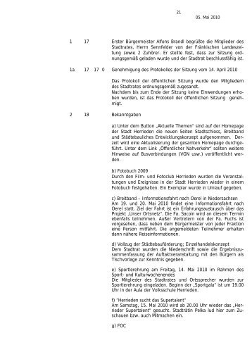 Protokoll vom 05. Mai 2010 - Herrieden
