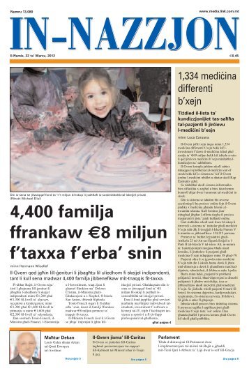 4,400 familja ffrankaw €8 miljun f'taxxa f'erba' snin - MaltaRightNow ...