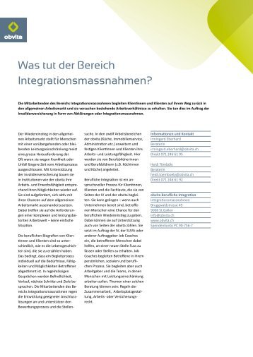 Was tut der Bereich Integrationsmassnahmen? - OBV