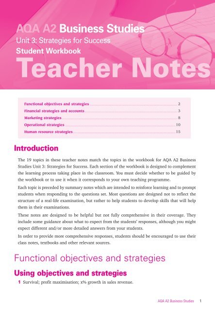 A2 Business Studies Unit 3 Strategies for Success AQA