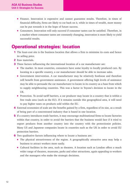 A2 Business Studies Unit 3 Strategies for Success AQA