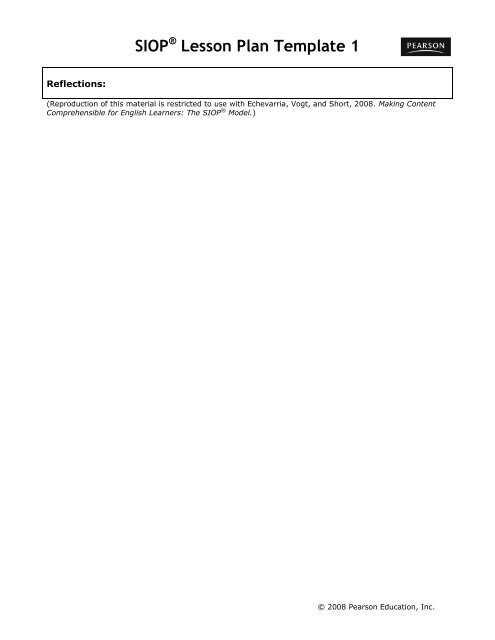 SIOPÂ® Lesson Plan Template 1 - ACT-ESL