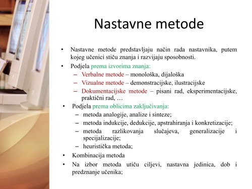 Metodika nastave informatike II Nastavne metode u informatici