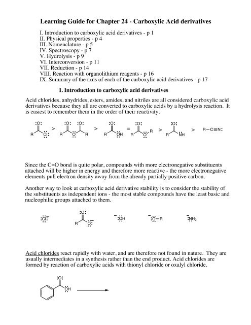 Learning Guide for Chapter 24 - Carboxylic Acid derivatives