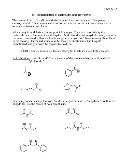 Learning Guide for Chapter 24 - Carboxylic Acid derivatives