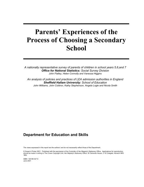 Parents' Experiences of the Process of Choosing a Secondary School