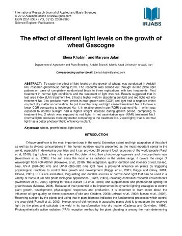 The effect of different light levels on the growth of wheat Gascogne