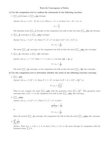 Answers to the Tests for Convergence Practice Worksheet