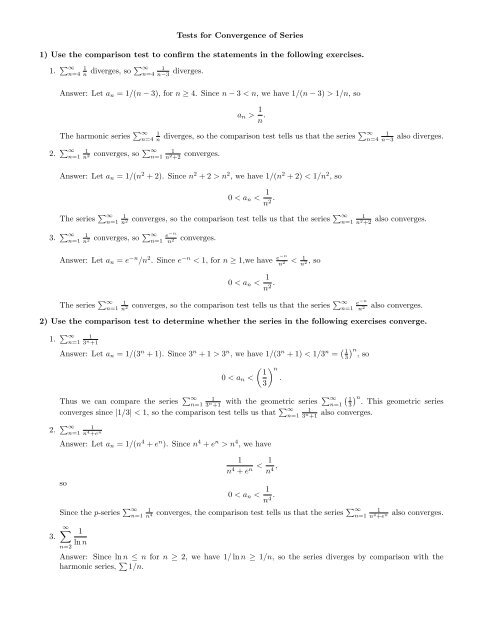 Answers To The Tests For Convergence Practice Worksheet
