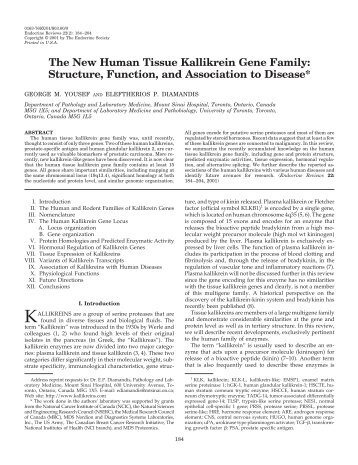 The New Human Tissue Kallikrein Gene Family - Endocrine Reviews