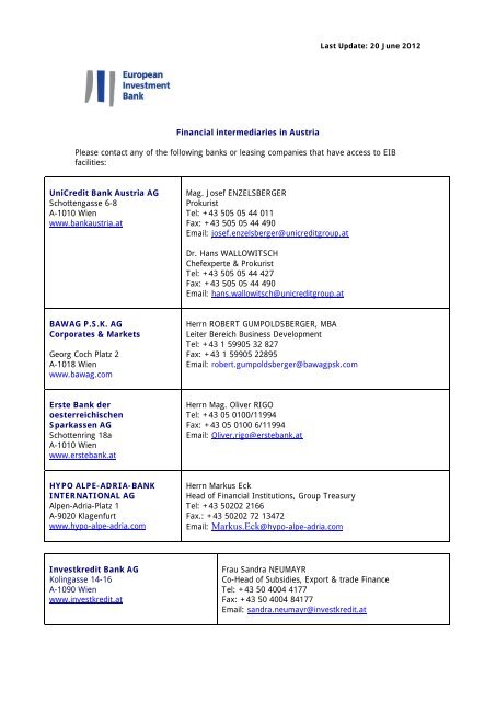 Financial Intermediaries In Austria European Investment Bank