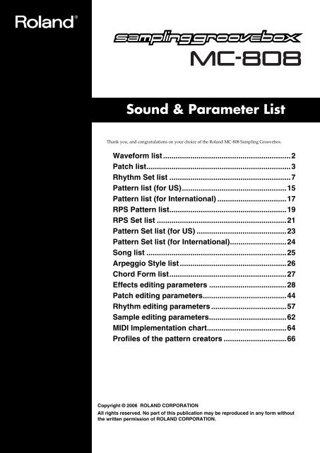 Sound & Parameter List - Roland