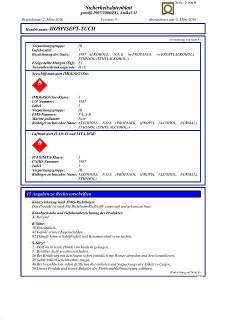 Sicherheitsdatenblatt Handelsname: HOSPISEPT-TUCH - Lysoform.ch