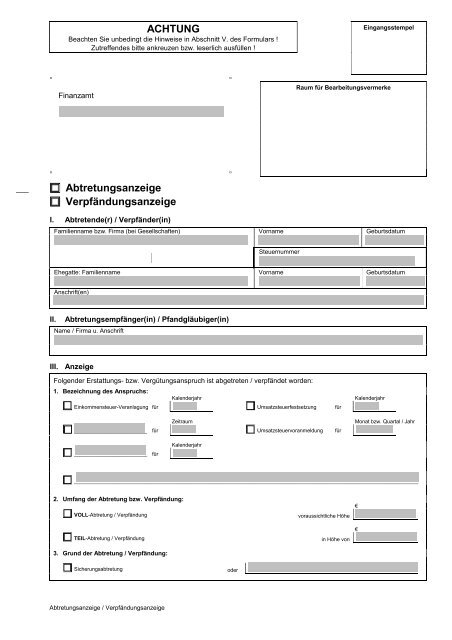 ACHTUNG Abtretungsanzeige Verpfändungsanzeige