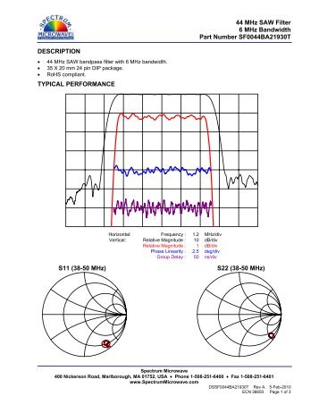 44 MHz SAW Filter 6 MHz Bandwidth Part Number ...