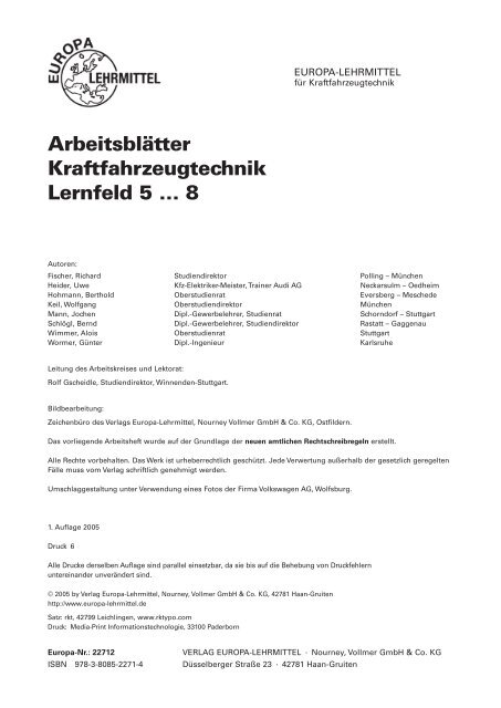 Arbeitsblätter Kraftfahrzeugtechnik Lernfeld 5 … 8