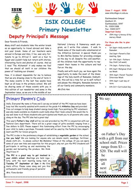 ISIK COLLEGE Primary Newsletter