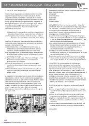 LISTA DE EXERCÃCIOS: SOCIOLOGIA -â ÃMILE DURKHEIM