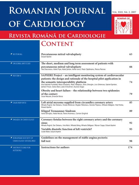 Nr. 2, 2007 - Romanian Journal of Cardiology