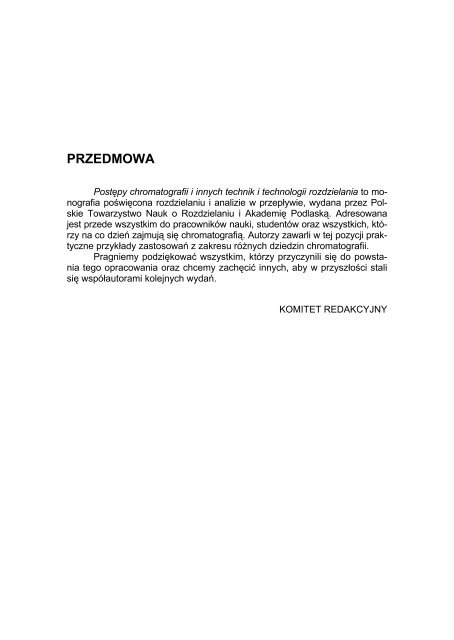 POSTÄPY CHROMATOGRAFII - ZakÅad Chemii Analitycznej