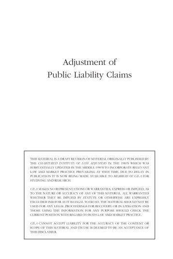 Adjustment of Public Liability Claims - CILA/The Chartered Institute ...