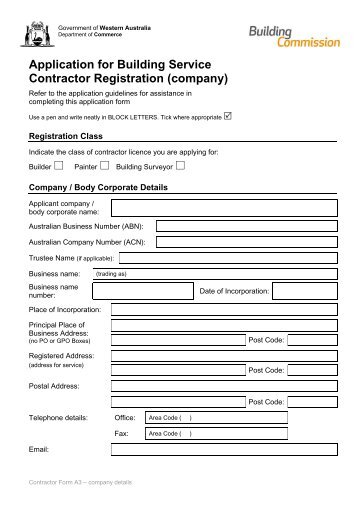 Contractor Form A3 - Building Commission