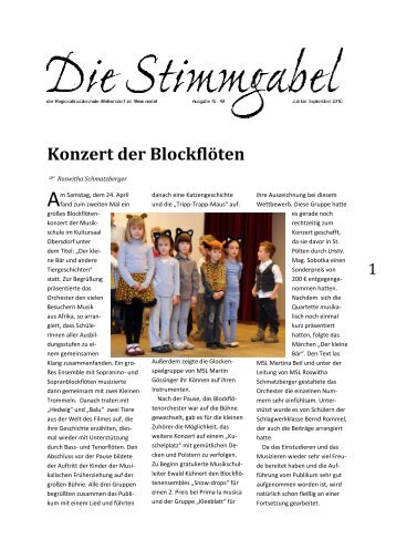 Konzert der Blockflöten - Regionalmusikschule Wolkersdorf