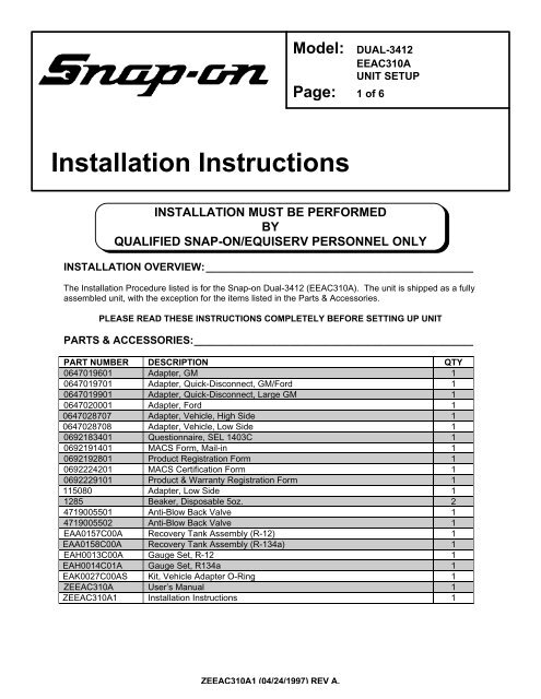 EEAC310A - Dual-3412 - Snap-on Equipment