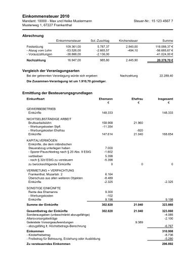 Einkommensteuer 2010 - ROSESOFT