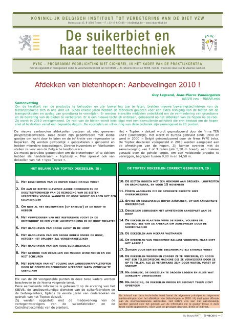 Afdekken van bietenhopen - Koninklijk Belgisch Instituut tot ...