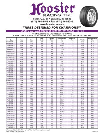Hoosier Tire Compound Chart