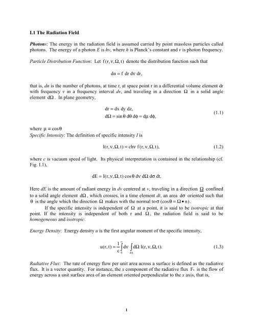 Chapter 1: Definitions and the Radiative Transfer Equation