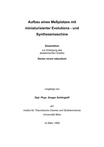 Aufbau eines Meßplatzes mit miniaturisierter Evolutions - und ...