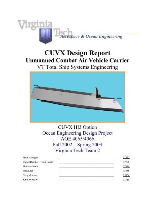 CUVX Design Report - the AOE home page - Virginia Tech