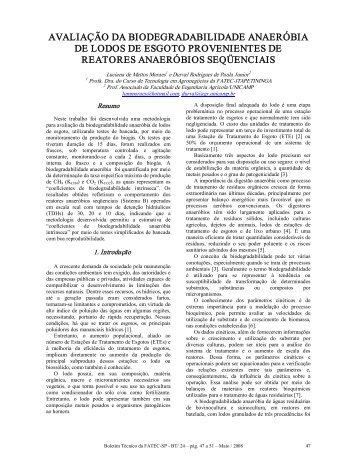 avaliaÃ§Ã£o da biodegradabilidade anaerÃ³bia de lodos de esgoto ...