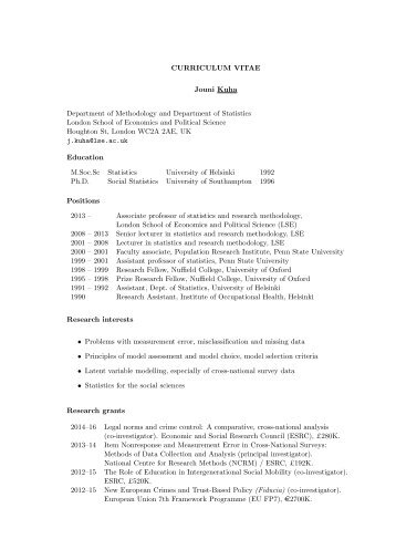 CURRICULUM VITAE Jouni Kuha - LSE Statistics - London School ...