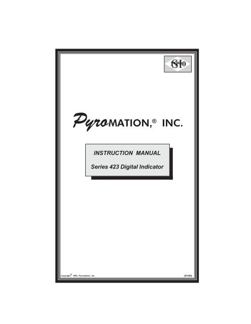 Series 423 Digital Indicator Instruction Manual - Pyromation, Inc.