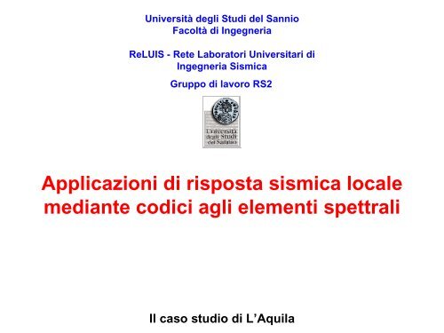 A.L. Simonelli: Applicazioni di risposta sismica locale ... - ReLUIS