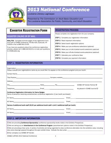 Exhibitor Registration Form - COABE