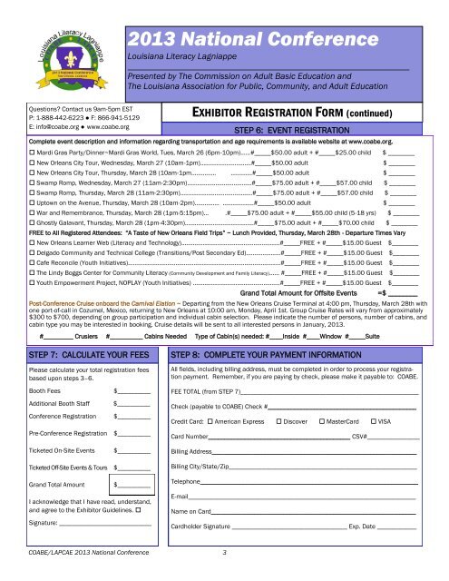 Exhibitor Registration Form - COABE