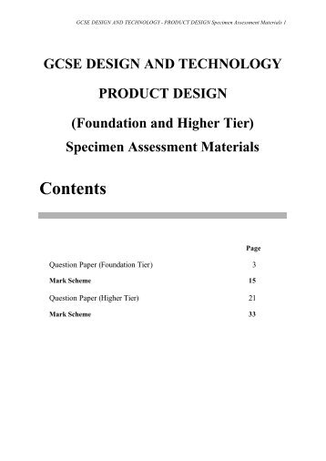 GCSE Product Design Specimen Assesment Materials - WJEC