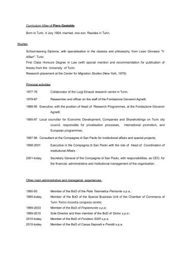 Curriculum Vitae di Piero Gastaldo - Compagnia di San Paolo