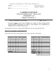 CAMOSUN COLLEGE Organic Chemistry 1