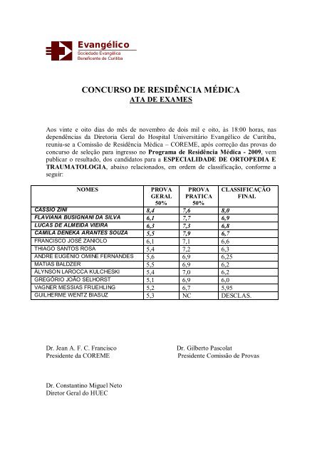 Evangélico CONCURSO DE RESIDÊNCIA MÉDICA