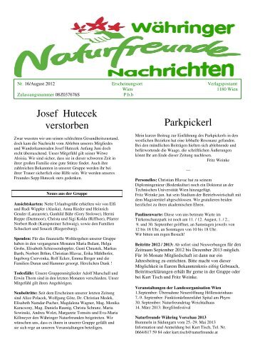 Josef Hutecek verstorben Parkpickerl - Naturfreunde